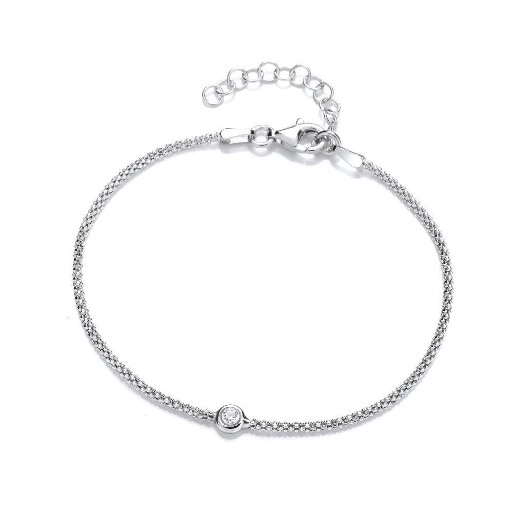Sterling Silver Popcorn Style Solitaire Bracelet