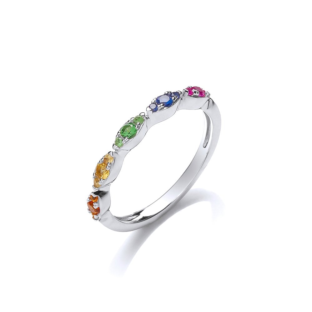 Sterling Silver Rainbow Fine Half Eternity Ring