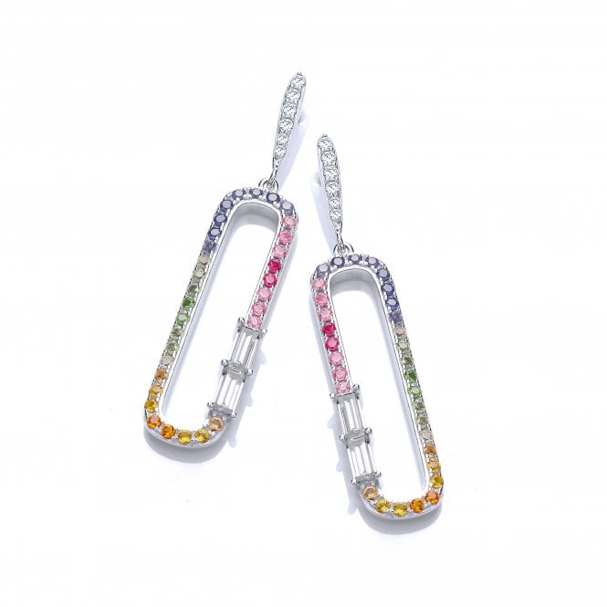 Sterling Silver Rainbow Oblong Drop Earrings