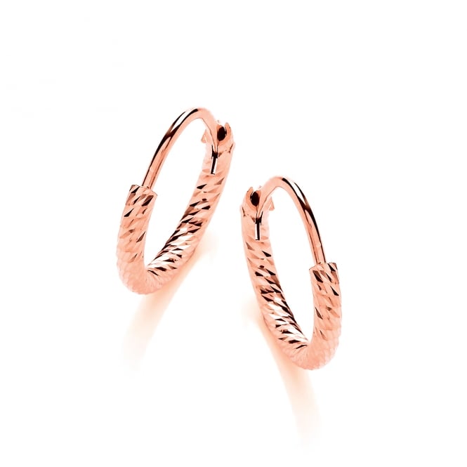Sterling Silver & Rose Gold Plated Diamond Cut 15mm Hoop Earrings