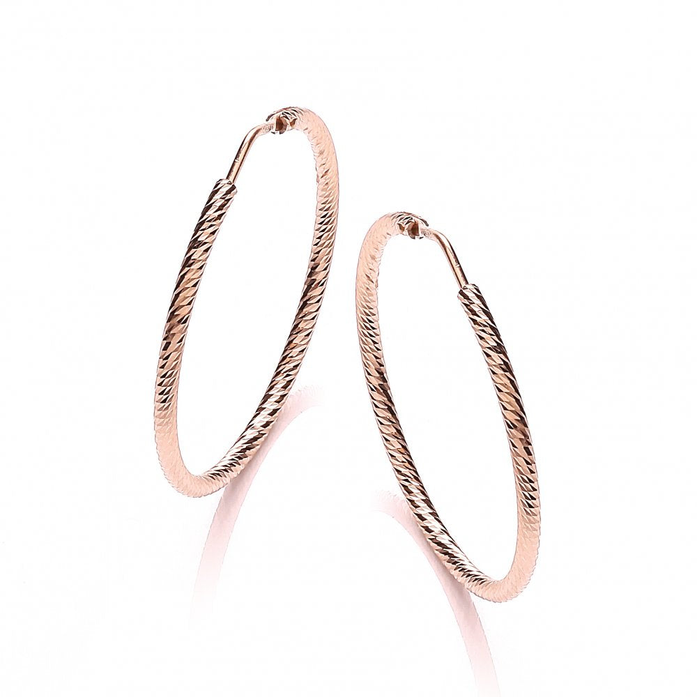 Sterling Silver & Rose Gold Plated Diamond Cut 35mm Hoop Earrings