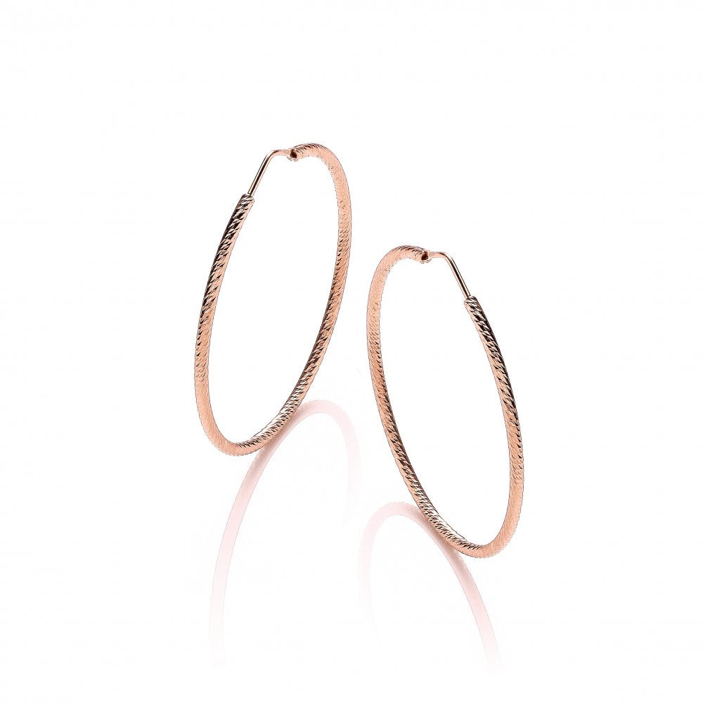 Sterling Silver & Rose Gold Plated Diamond Cut 45mm Hoop Earrings