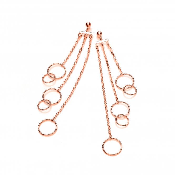 Sterling Silver & Rose Gold Plated Diamond Cut Cascading Drop Earrings