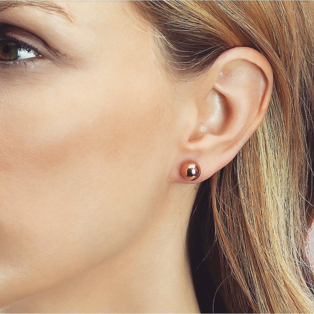 Sterling Silver & Rose Gold Plated Simple 8mm Ball Stud Earrings