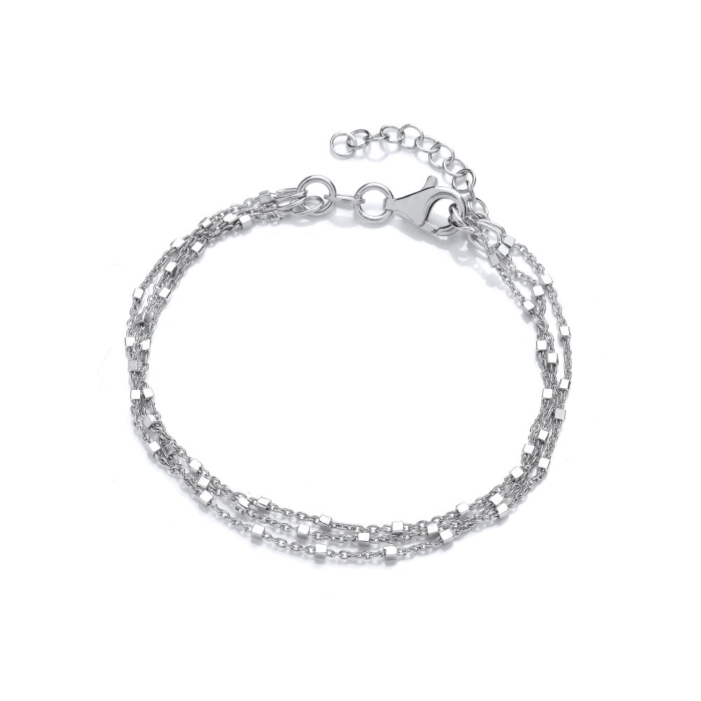 Sterling Silver Square Bead Multi-Strand Bracelet