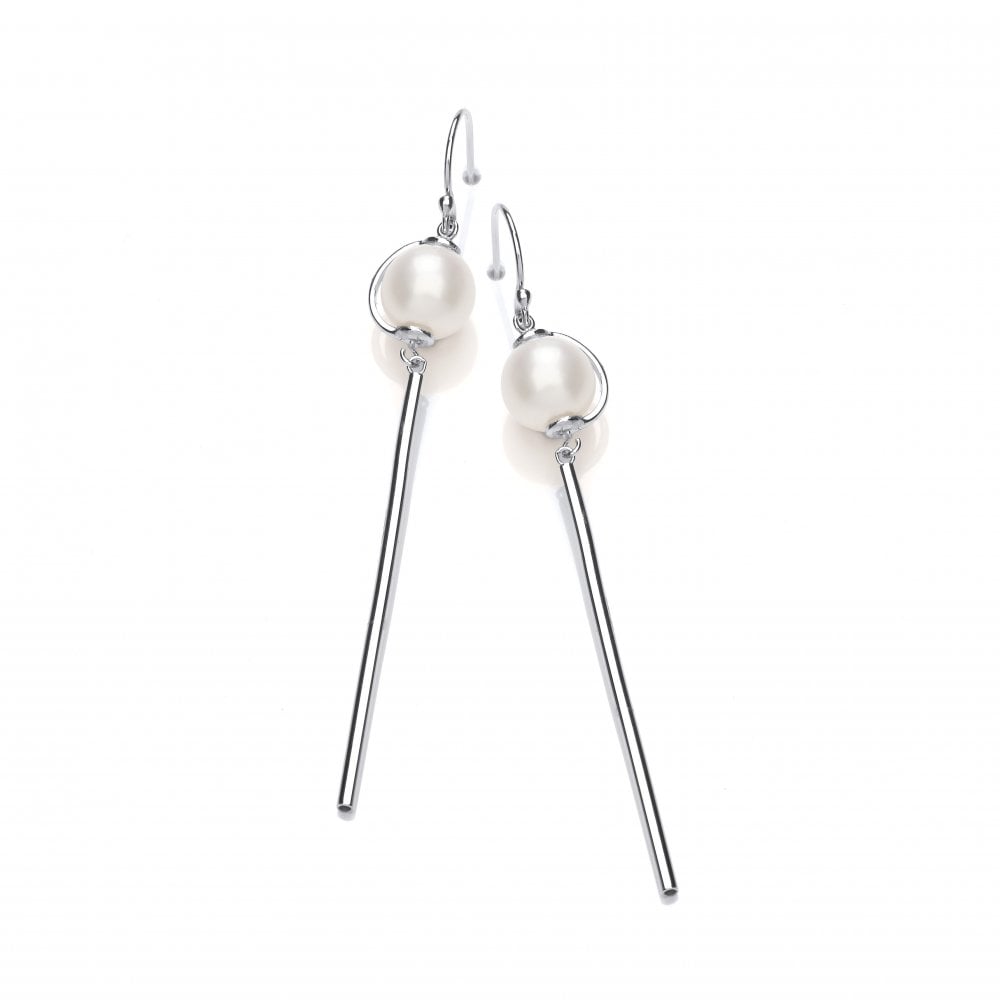Sterling Silver Suspended Pearl Long Drop Earrings