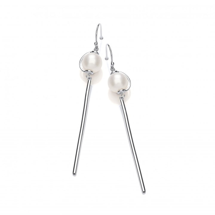 Sterling Silver Suspended Pearl Long Drop Earrings