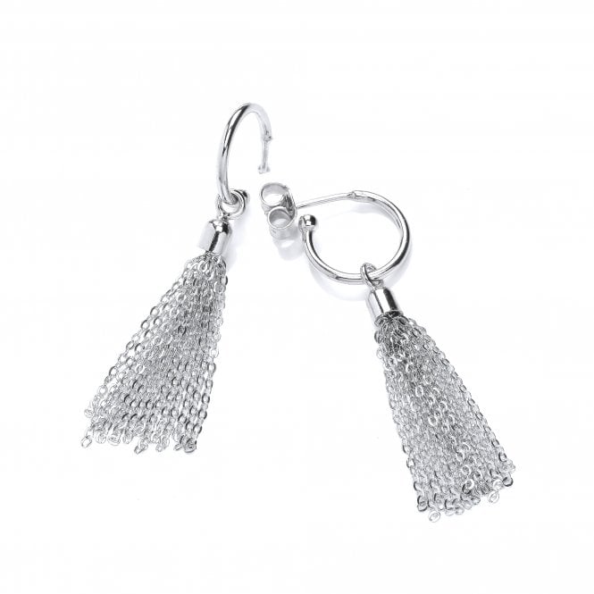 Sterling Silver Tassel Chain Half Hoop Earrings