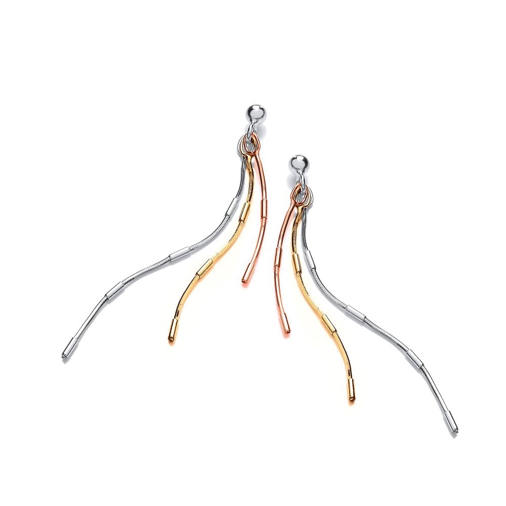 Sterling Silver Three Colour Cascading Drop Earrings