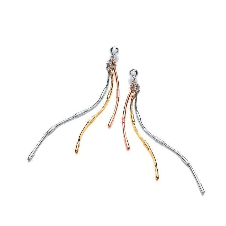 Sterling Silver Three Colour Cascading Drop Earrings