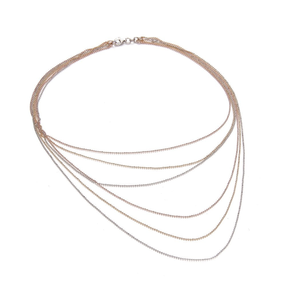 Sterling Silver Tricolour Diamond Cut Ball Chain Layered Necklace