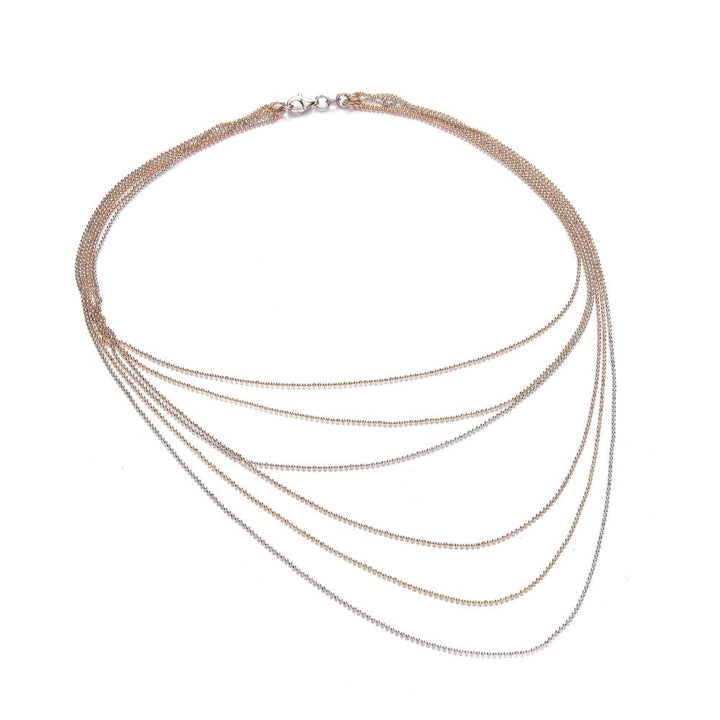 Sterling Silver Tricolour Diamond Cut Ball Chain Layered Necklace