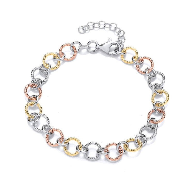 Sterling Silver Tricolour Diamond Cut Link Bracelet