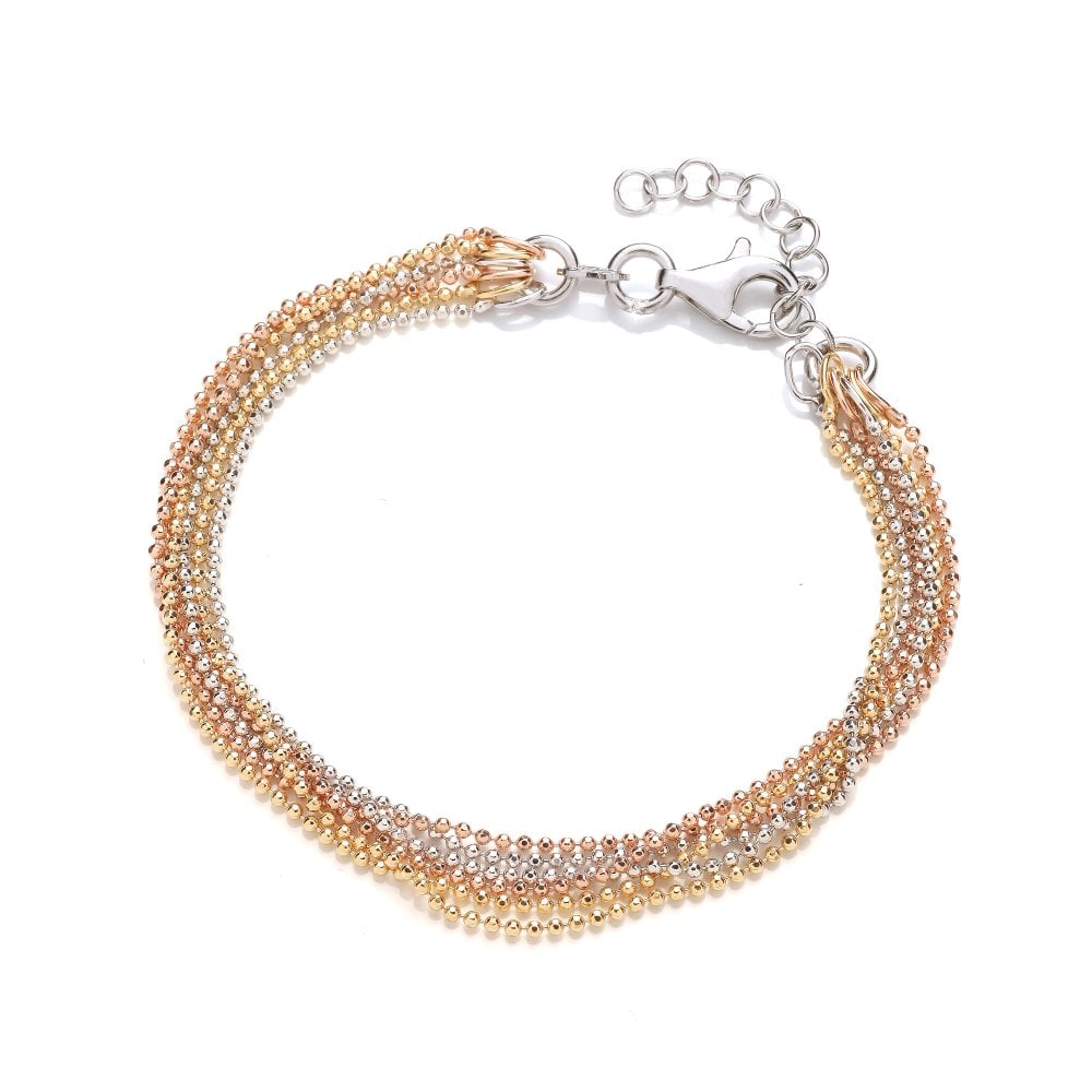 Sterling Silver Tricolour Diamond Cut Multi Strand Bracelet