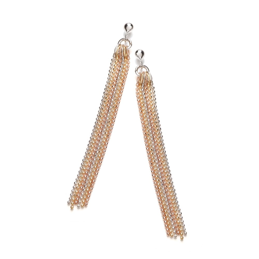 Sterling Silver Tricolour Diamond Cut Multi-Strand Drop Earrings
