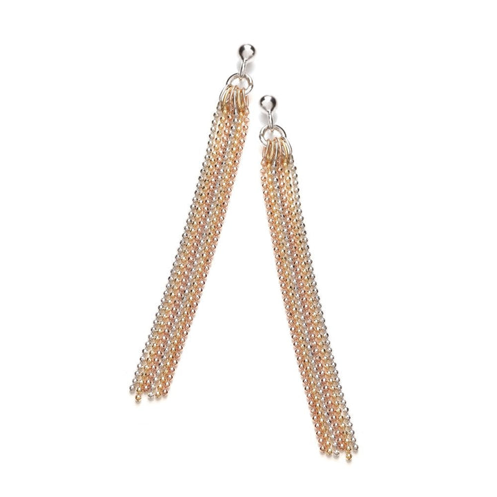 Sterling Silver Tricolour Diamond Cut Multi-Strand Drop Earrings