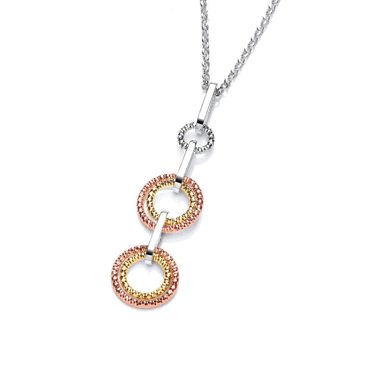 Sterling Silver Tricolour Diamond Cut Triple Drop Circle Necklace