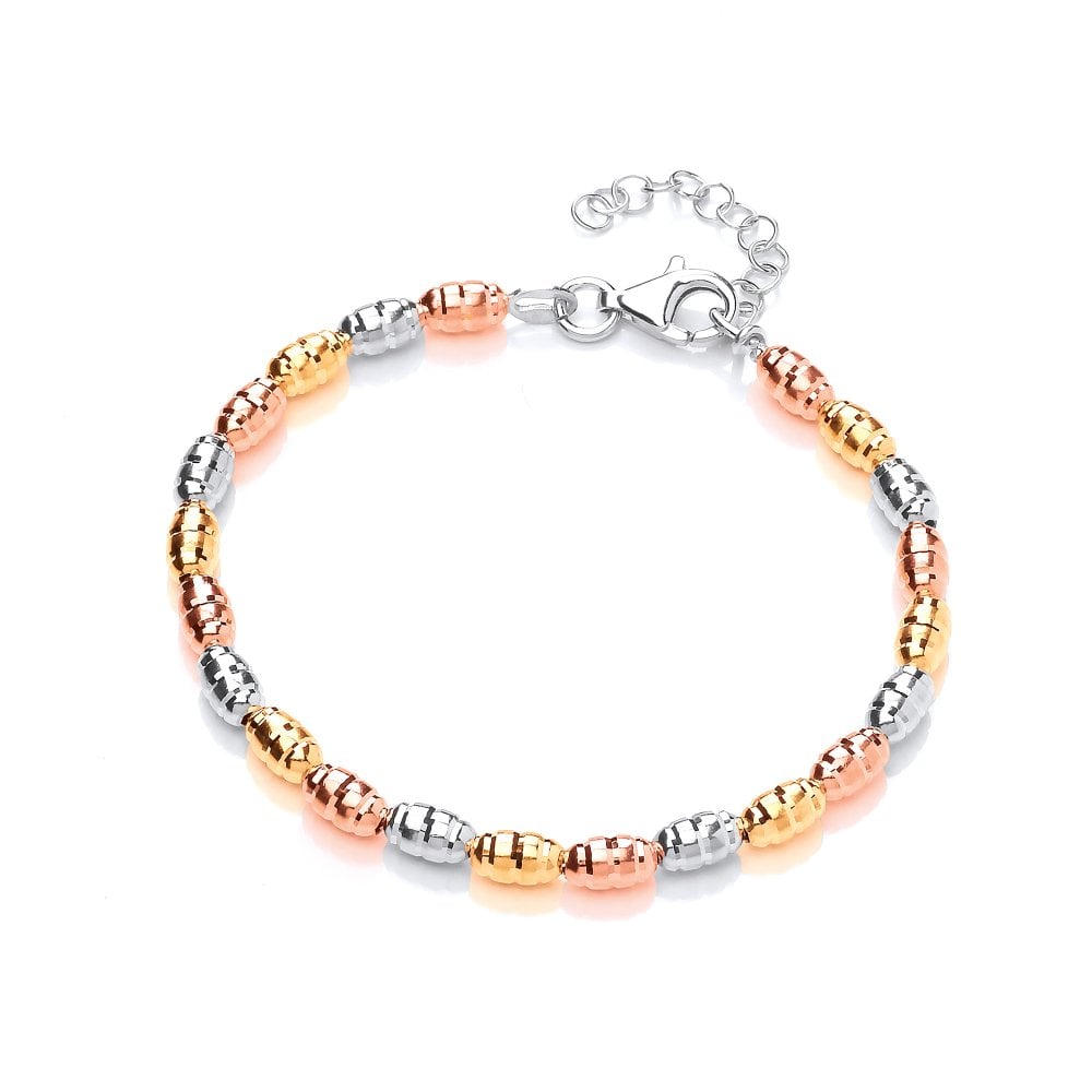Sterling Silver Tricolour Faceted Bead Bracelet