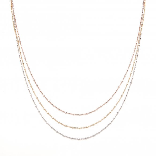 Sterling Silver Tricolour Layered Beaded Chain Necklace