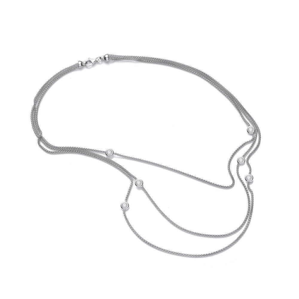 Sterling Silver Triple Chain Cubic Zirconia Necklace