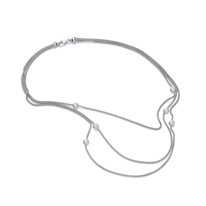 Sterling Silver Triple Chain Cubic Zirconia Necklace