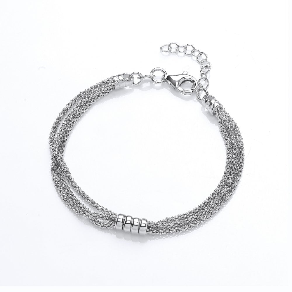 Sterling Silver Triple Chain Popcorn Style Bracelet