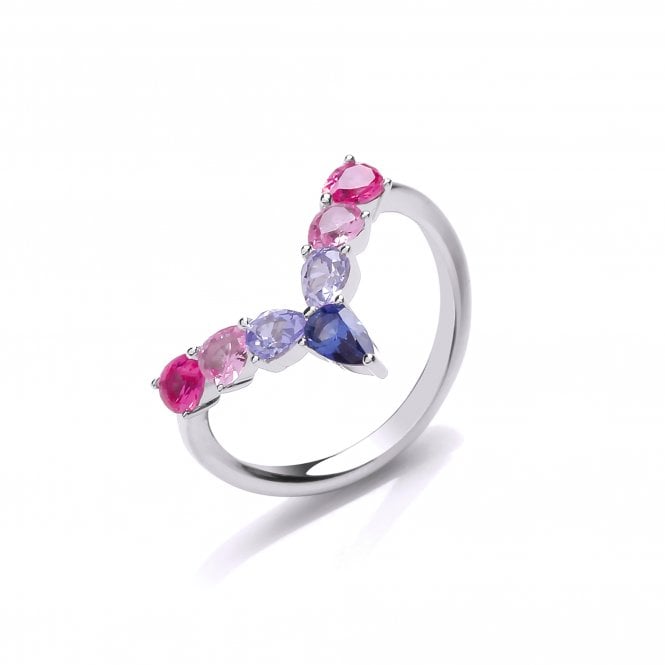 Sterling Silver V Shaped Pink & Blue Ring