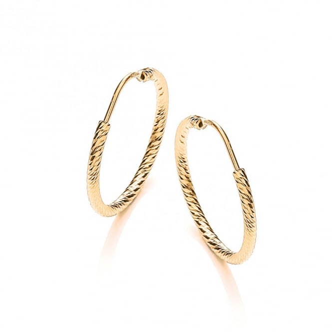 Sterling Silver Yellow Gold Plated Diamond Cut 25mm Hoop