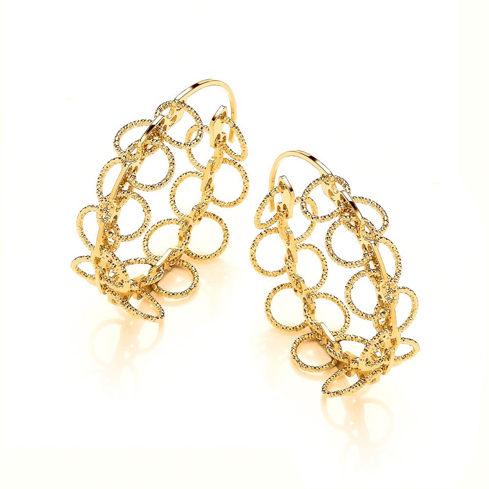 Sterling Silver Yellow Gold Plated Diamond Cut Multi Circle Hoop Earrings