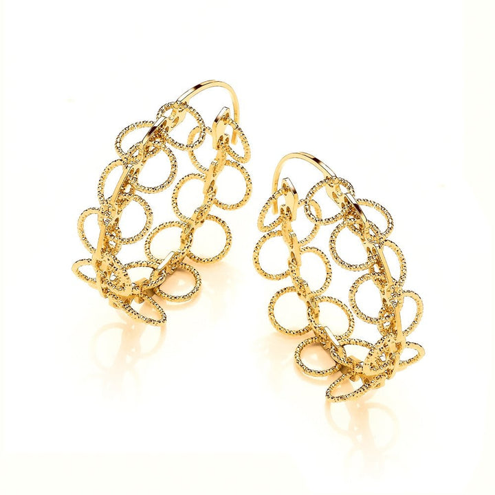 Sterling Silver Yellow Gold Plated Diamond Cut Multi Circle Hoop Earrings