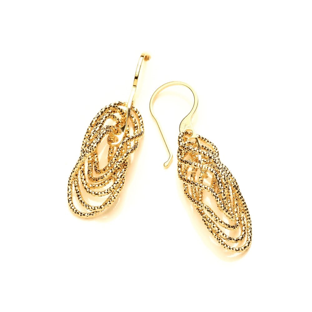 Sterling Silver & Yellow Gold Plated Diamond Cut Wavy Drop Earrings