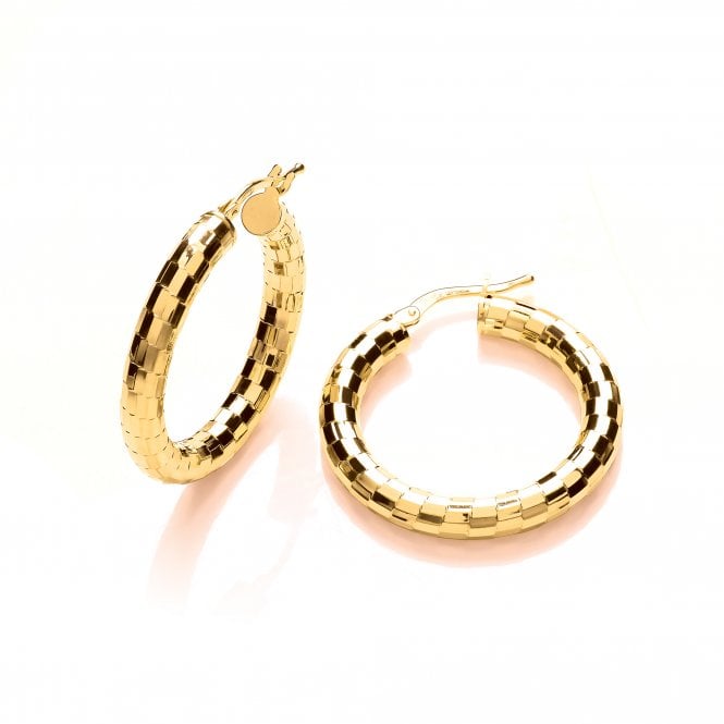 Sterling Silver Yellow Gold Plated Faceted Hoop Earrings