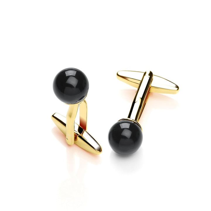 Yellow Gold Plated Round Onyx Cufflinks