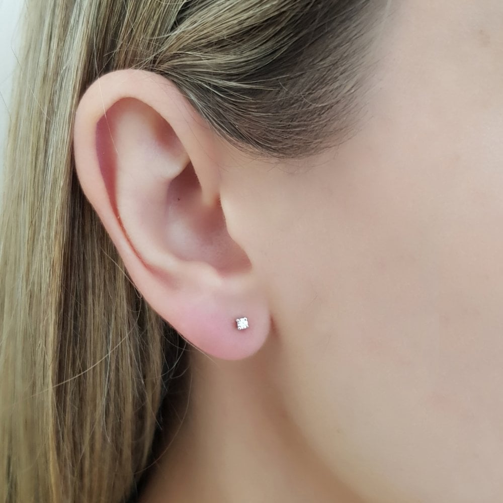 Sterling Silver 2mm Solitaire Claw Set Studs Created with Swarovski Zirconia