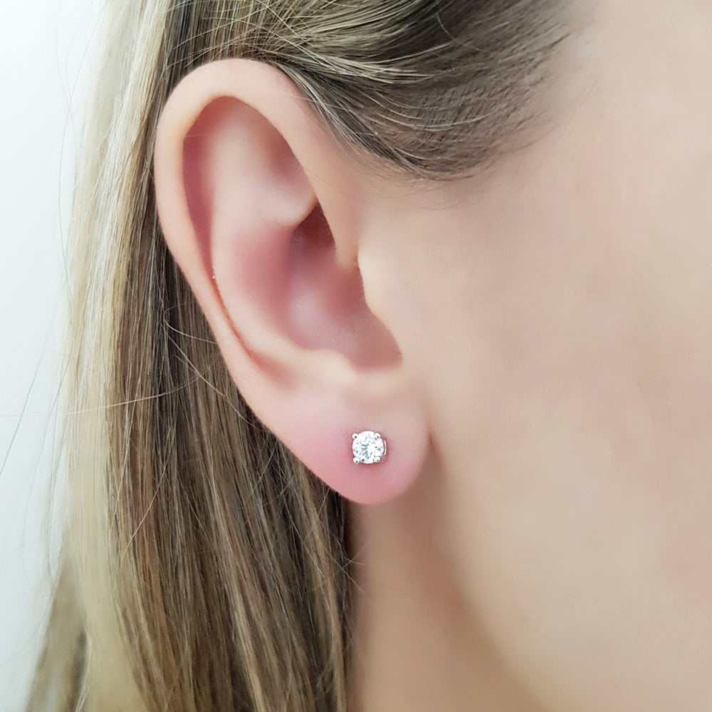 Sterling Silver 5mm Solitaire Claw Set Studs Created with Swarovski Zirconia