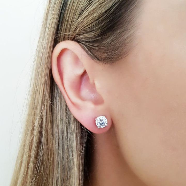 Sterling Silver 7mm Solitaire Claw Set Studs Created with Swarovski Zirconia