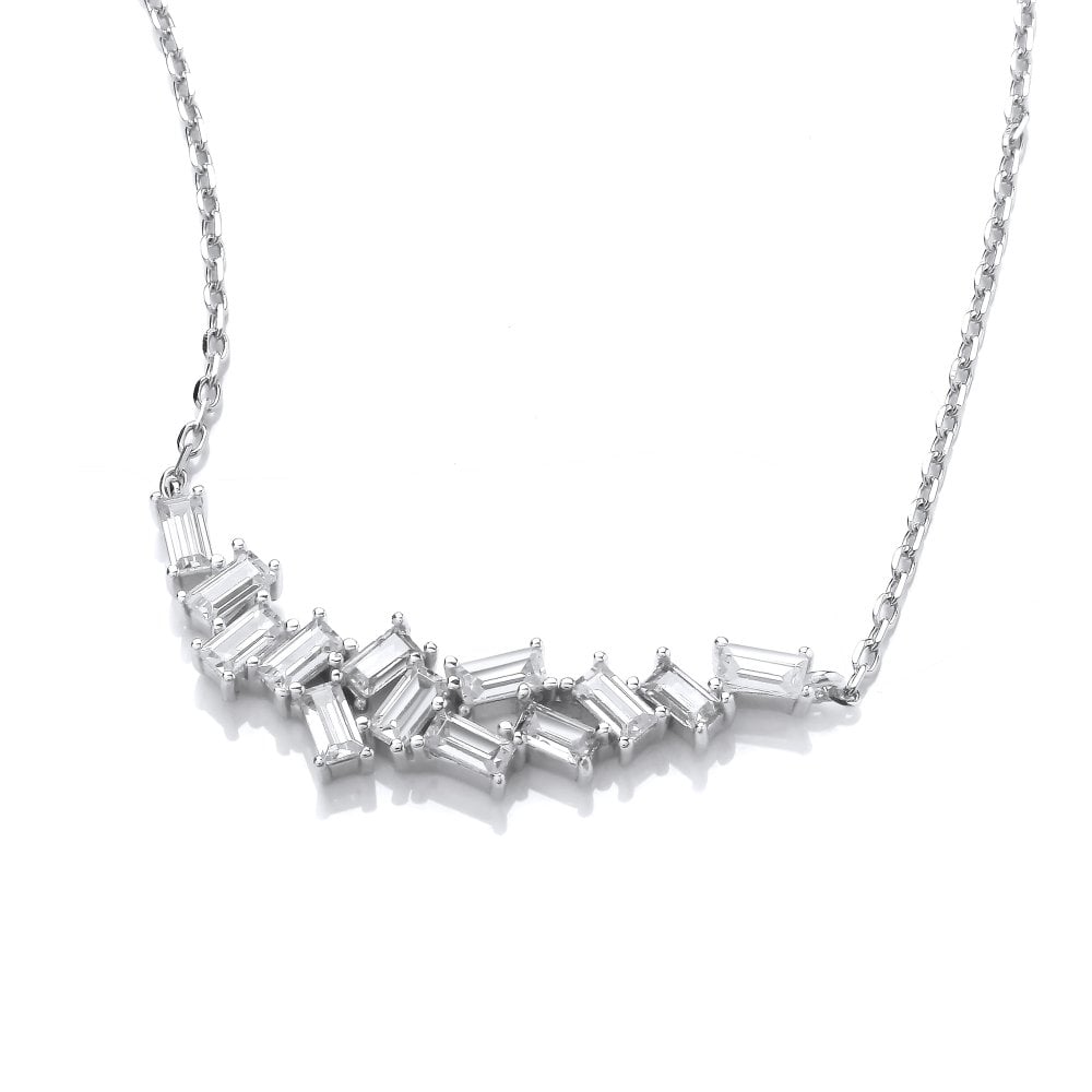Sterling Silver Baguette Cluster Bar Necklace