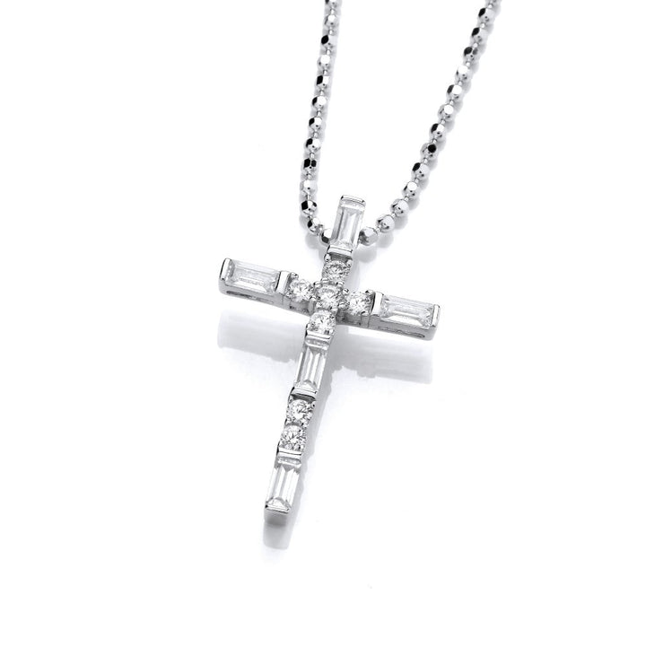 Sterling Silver Baguette Cut Cross Pendant & Chain