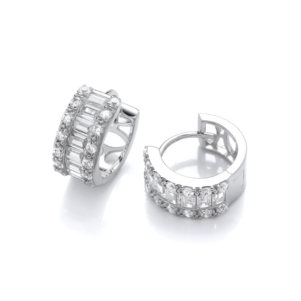 Sterling Silver Baguette Hinged Hoop Earrings