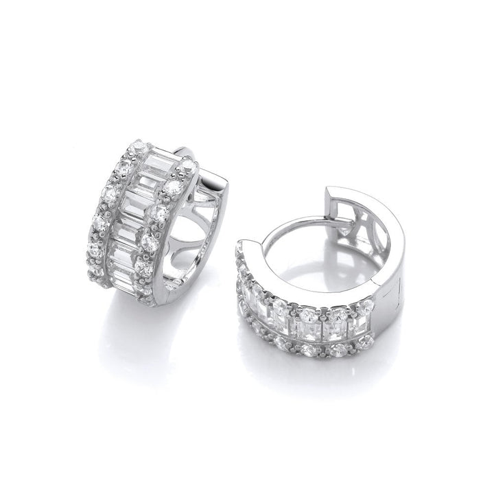 Sterling Silver Baguette Hinged Hoop Earrings