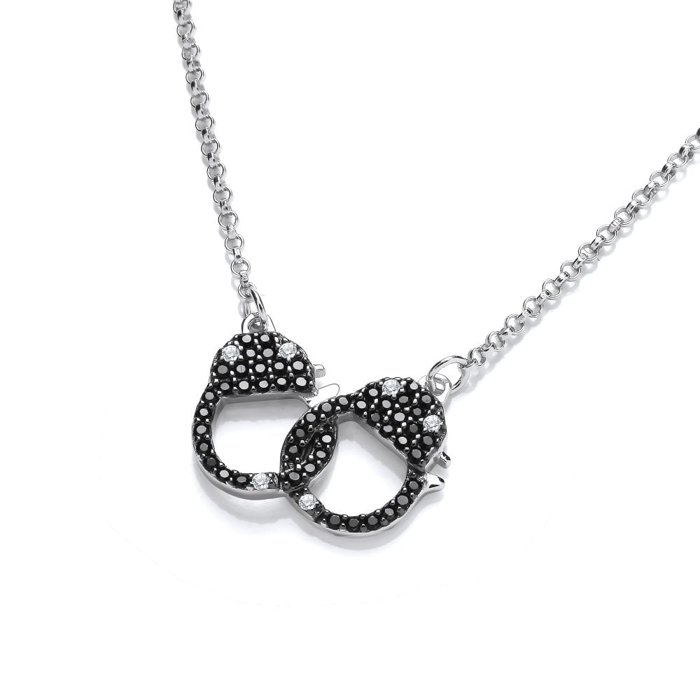 Sterling Silver Black Handcuffs Linked Necklace