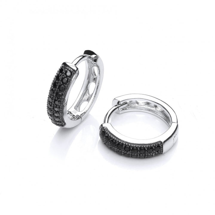 Sterling Silver Black Round Hoop Earrings Created with Swarovski Zirconia