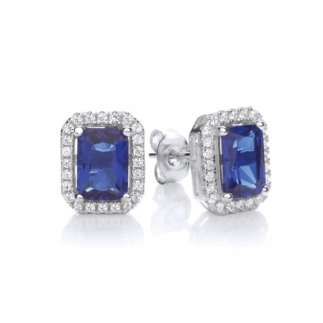 Sterling Silver Blue Octagon Cut Halo Stud Earrings Created With Swarovski Zirconia