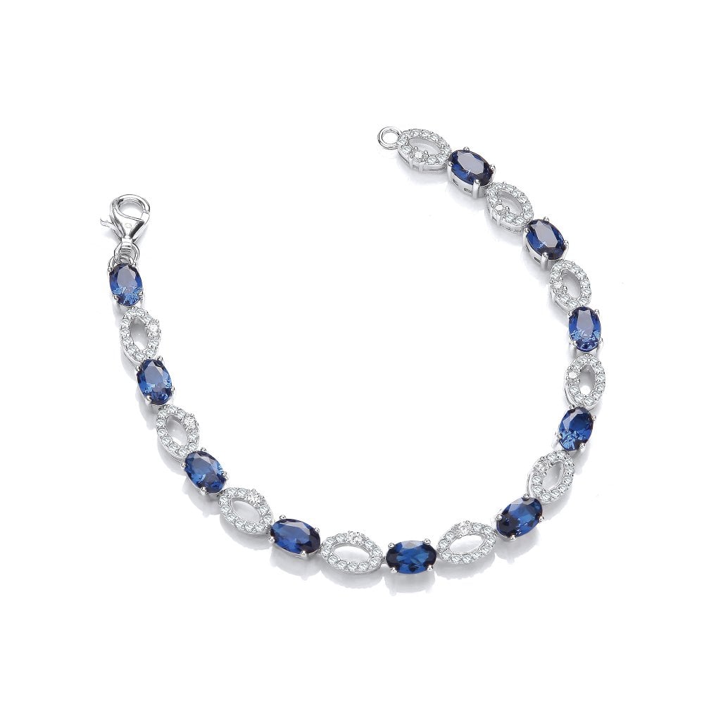Sterling Silver Blue Oval Link Tennis Bracelet