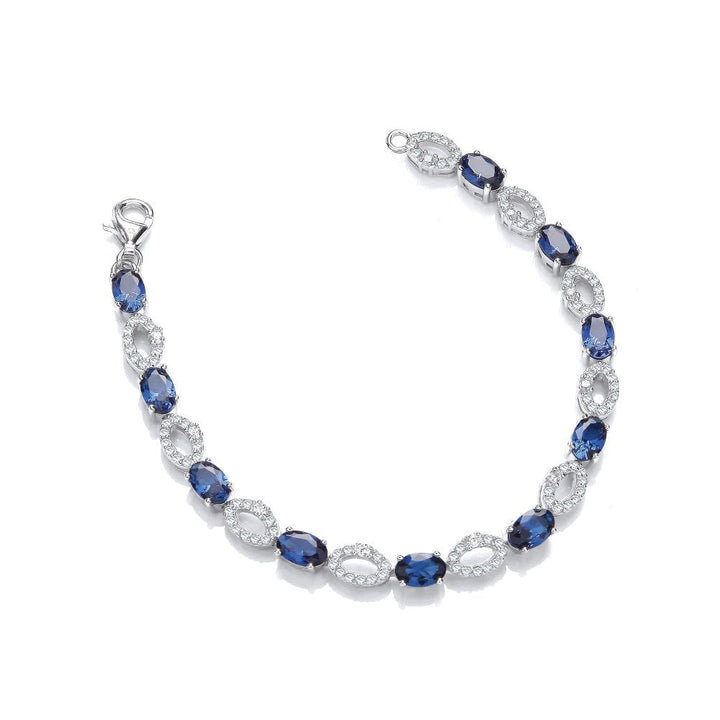 Sterling Silver Blue Oval Link Tennis Bracelet