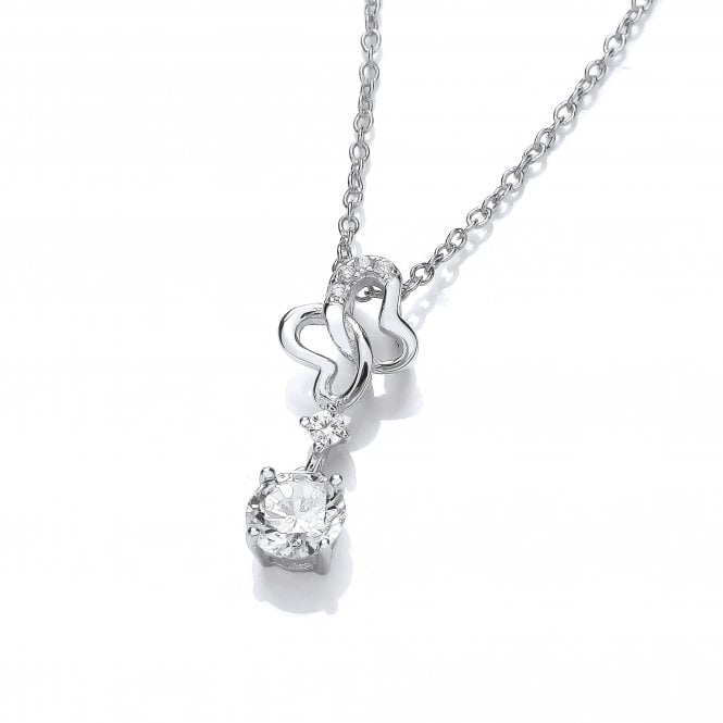 Sterling Silver Butterfly Solitaire Drop Pendant & Chain Created with Swarovski Zirconia