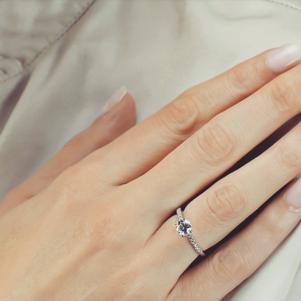 Sterling Silver Centred White Solitaire Ring Created with Swarovski Zirconia