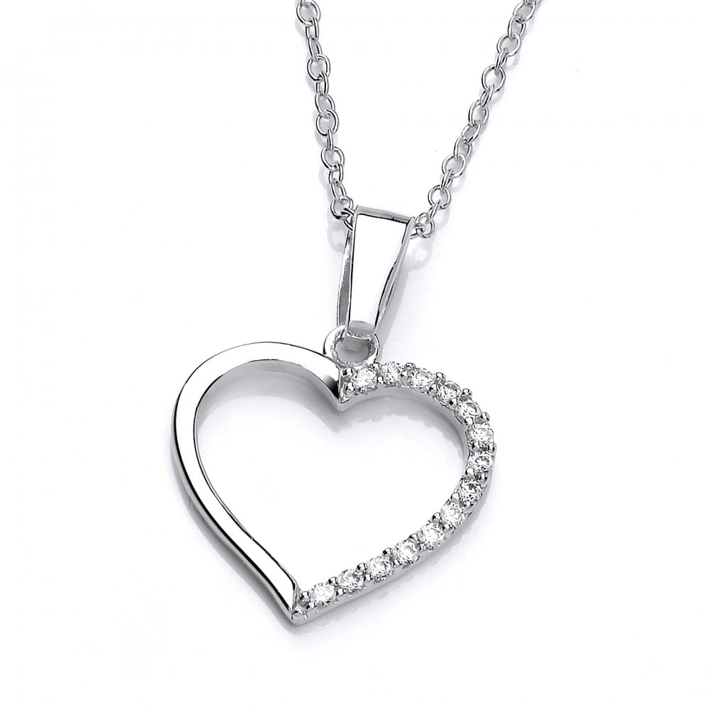 Sterling Silver Classic Hollow Heart Pendant & Chain Created with Swarovski Zirconia