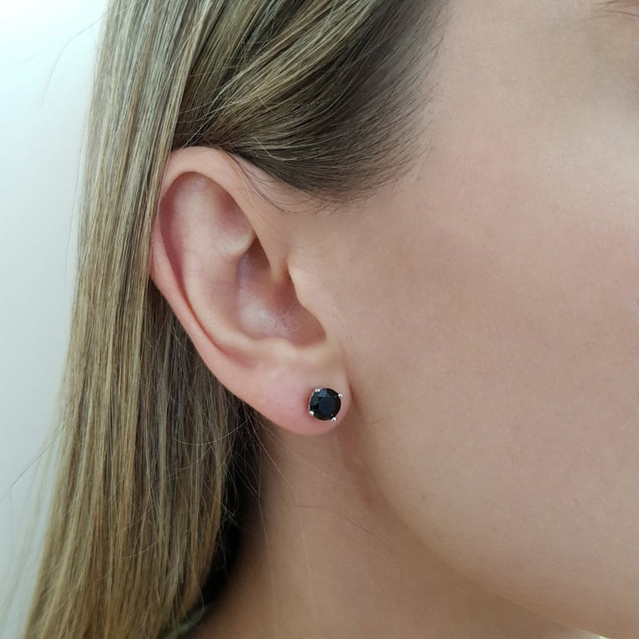 Sterling Silver Claw Set Black Solitaire Studs Created with Swarovski Zirconia