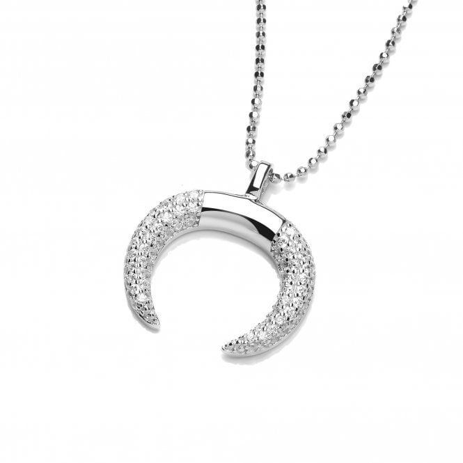 Sterling Silver Crescent Pendant & Chain Created with Swarovski Zirconia